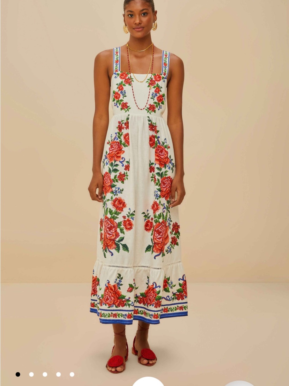 Farm Rio Off-White Flower Tapestry Maxi Dress, size M